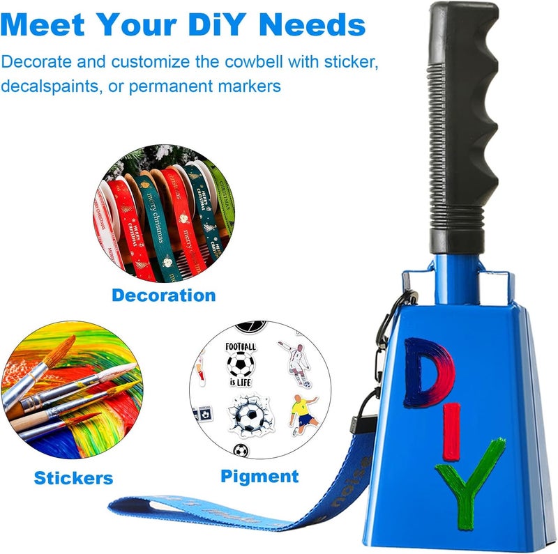 CHMI Cow Bells with Wrist Strap - Cowbell with Handle 2pcs, Customizable Cowbells for Sporting Events, for Football Games,Chimes, Percussion, Musical Instruments, Call Bell, Farm Ranch (blue) - Image 2